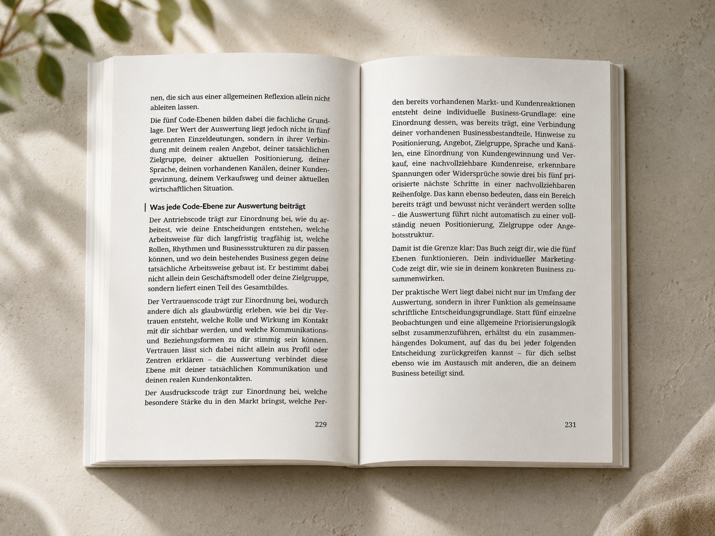 Ein Blick ins Buch – Dein Marketing-Code, Innenansicht der Reflexionsfragen